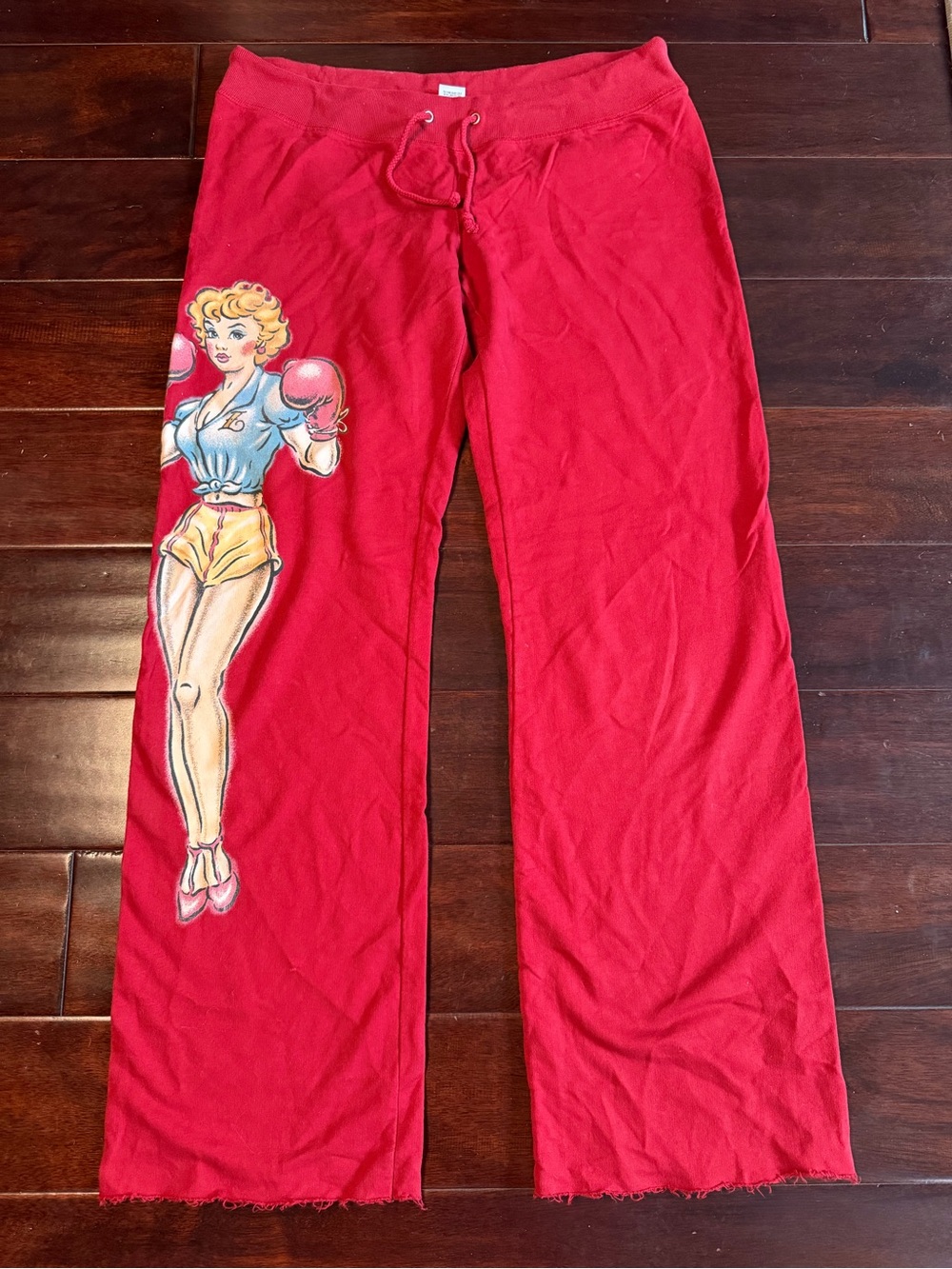 VTG Lucky Brand Y2K Knockout Pinup Wide Leg Sweatpants Red Size S RARE